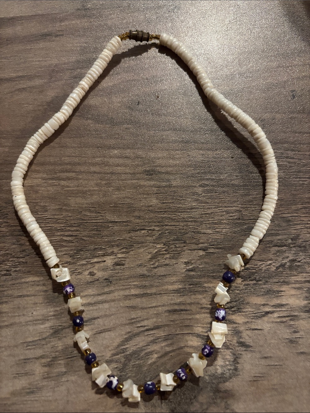 Handcrafted White Shell and Blue Bead Necklace - Picture 3 of 3